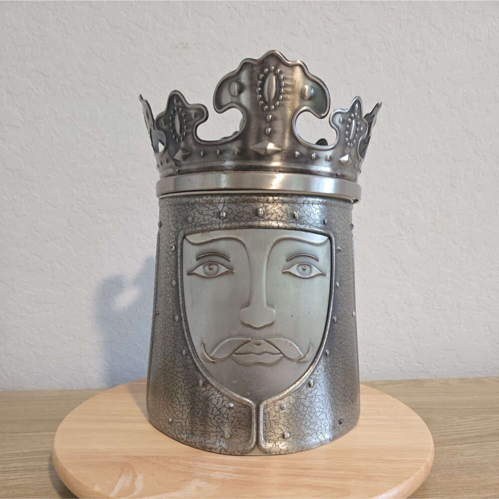Vintage Knight Face Helmet Ice Bucket Medieval Barware Pewter Tone
